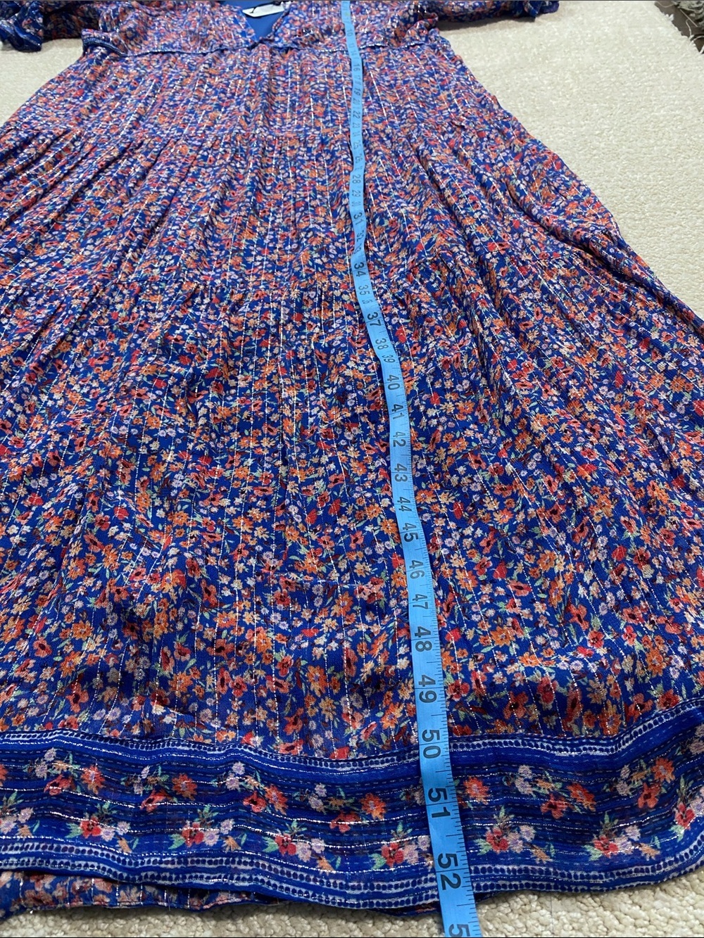 SAYLOR Blue Multi Floral Puff-Sleeve Maxi Dress Size L 90% Viscose - Picture 13 of 16